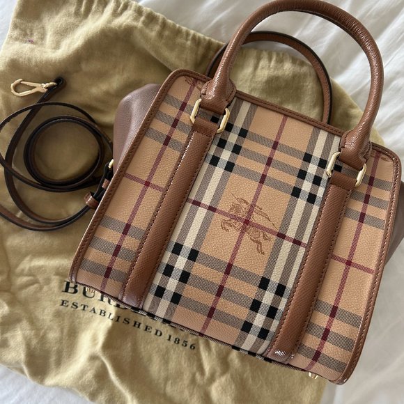 Authentic Burberry Small Haymarket Patent Dinton Tote - Picture 1 of 6